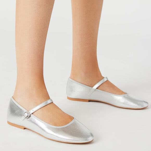 NEW Steve Madden Madden Girl Silver Ballet Flats Maryjane’s Womens Size 8.5 - Picture 1 of 8